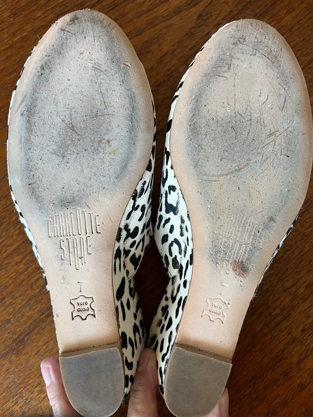 Charlotte Stone “Snow Leopard” Calf Hair Mules/ Flats • Size 7 • Vero Cuoio - Picture 7 of 8